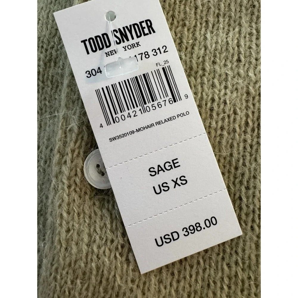 Todd Snyder Wool Mohair Polo Sweater Relaxed Italian Yarn Sage New Tag $398‎ XS